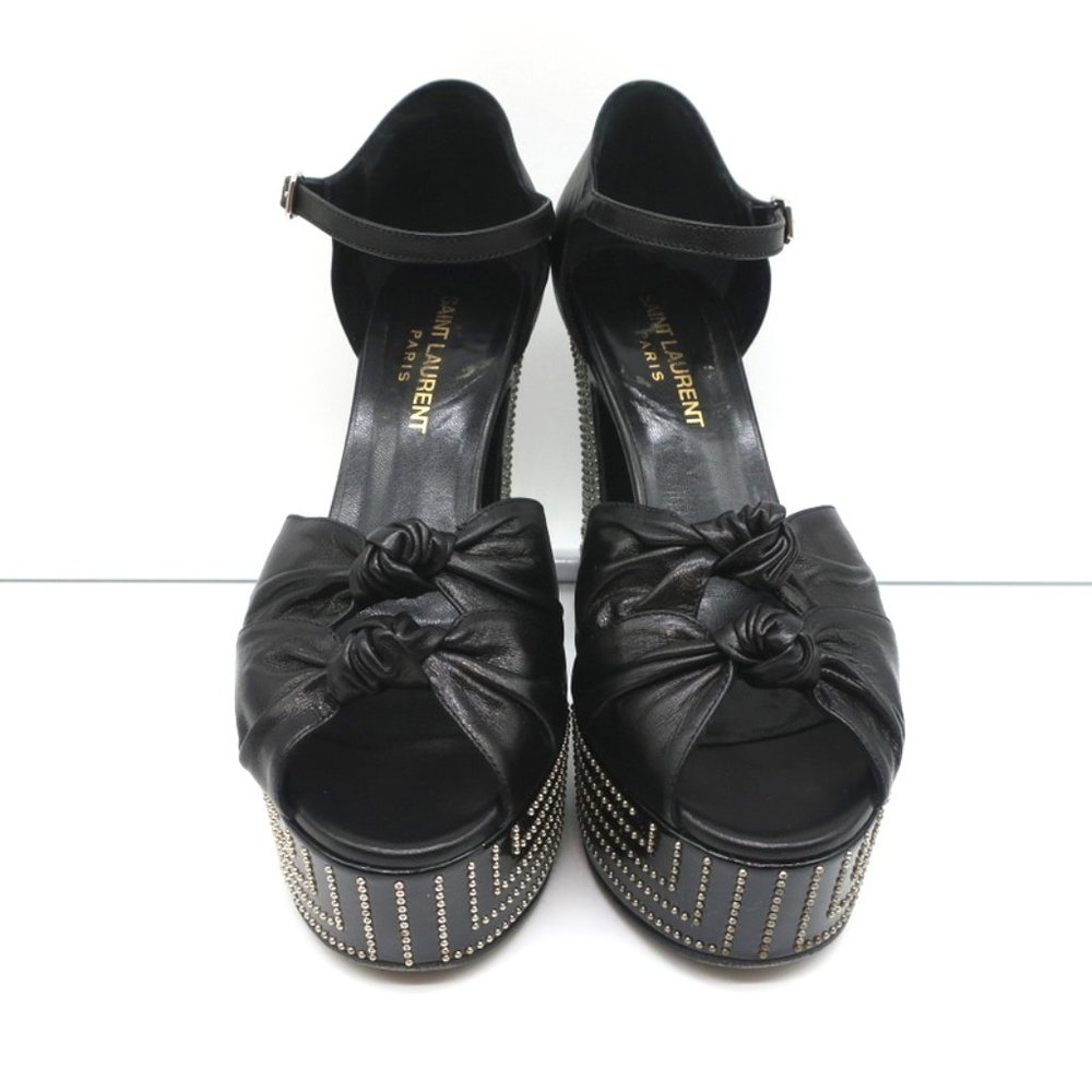SAINT LAURENT CANDY DOUBLE KNOT STUDDED PLATFORM SANDALS BLACK LEATHER SIZE 36 - Picture 4 of 12